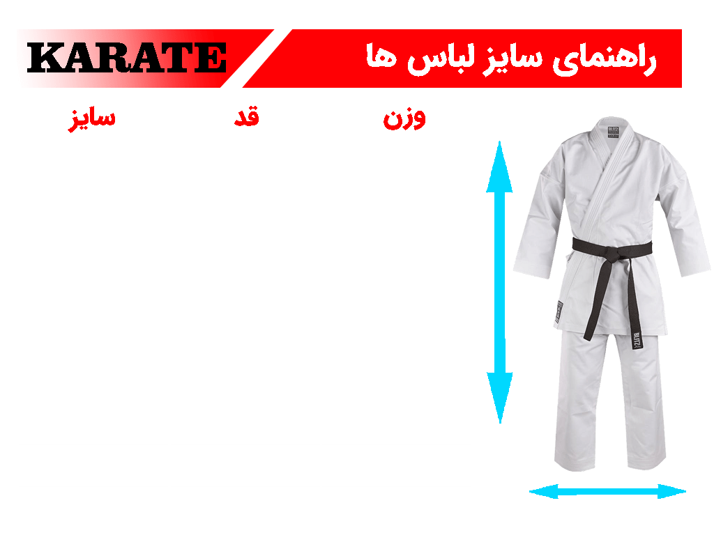 راهنمای سایز لباس های کاراته